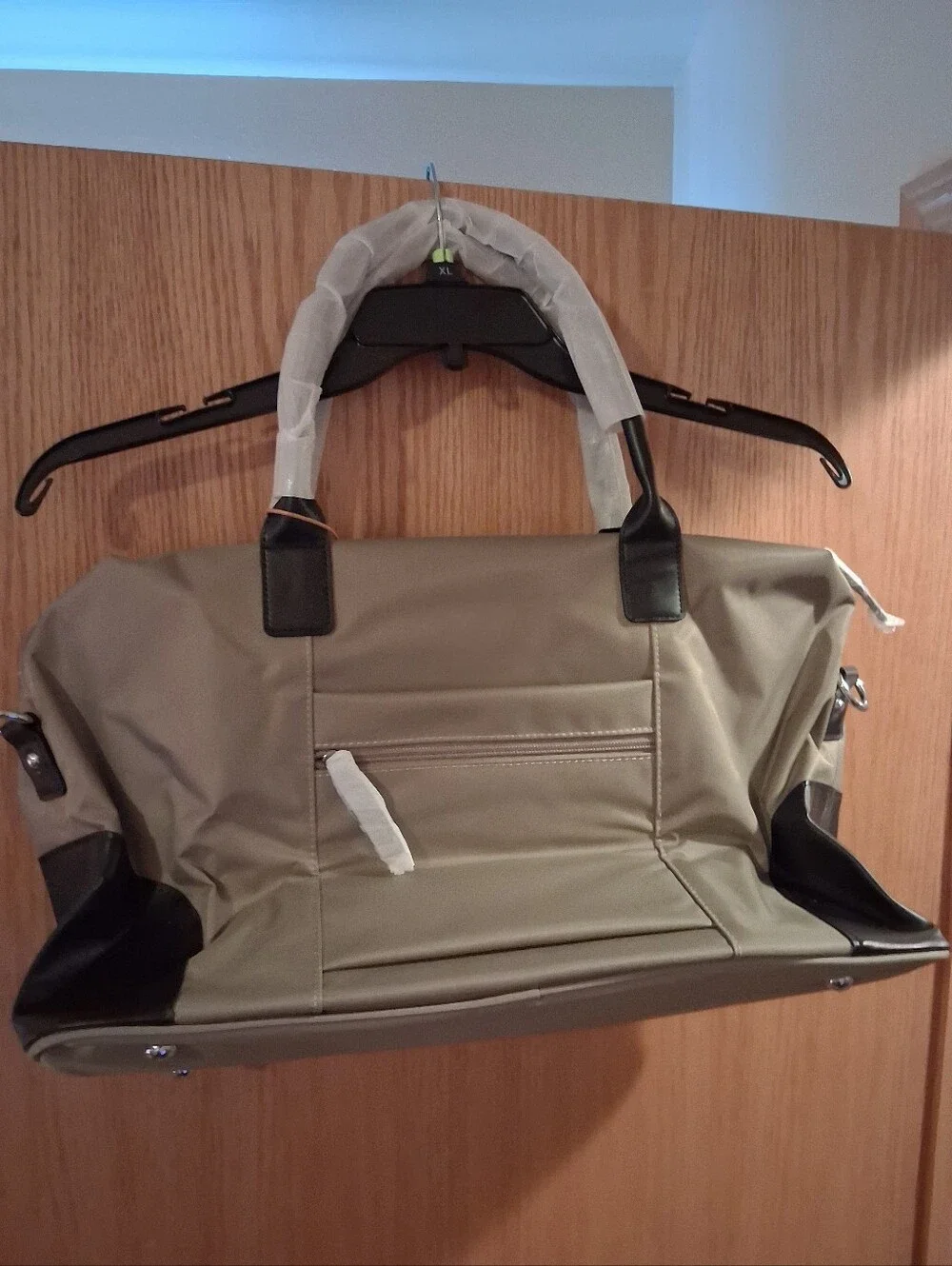 Ecosusi Travel tote overnight bag, two-tone design khaki/tan canvas-style body